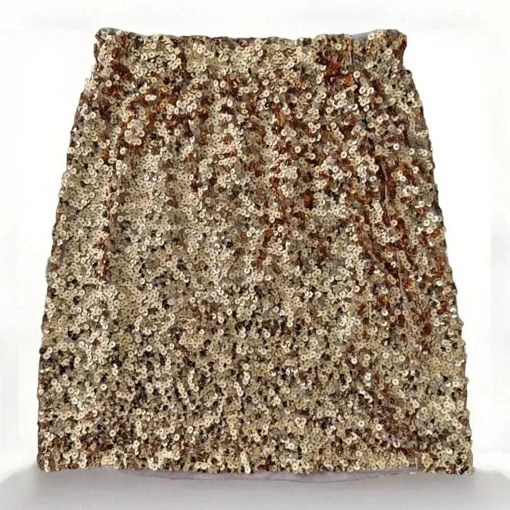 womens Size Small copper full sequin skirt Stretch Bodycon Lined
